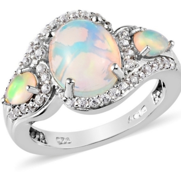 Opal Ring - Platinum over Sterling Silver - Picture 1 of 9